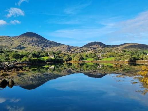 Green coastal landscape and garden scenery on the Beara Peninsula near Lauragh
