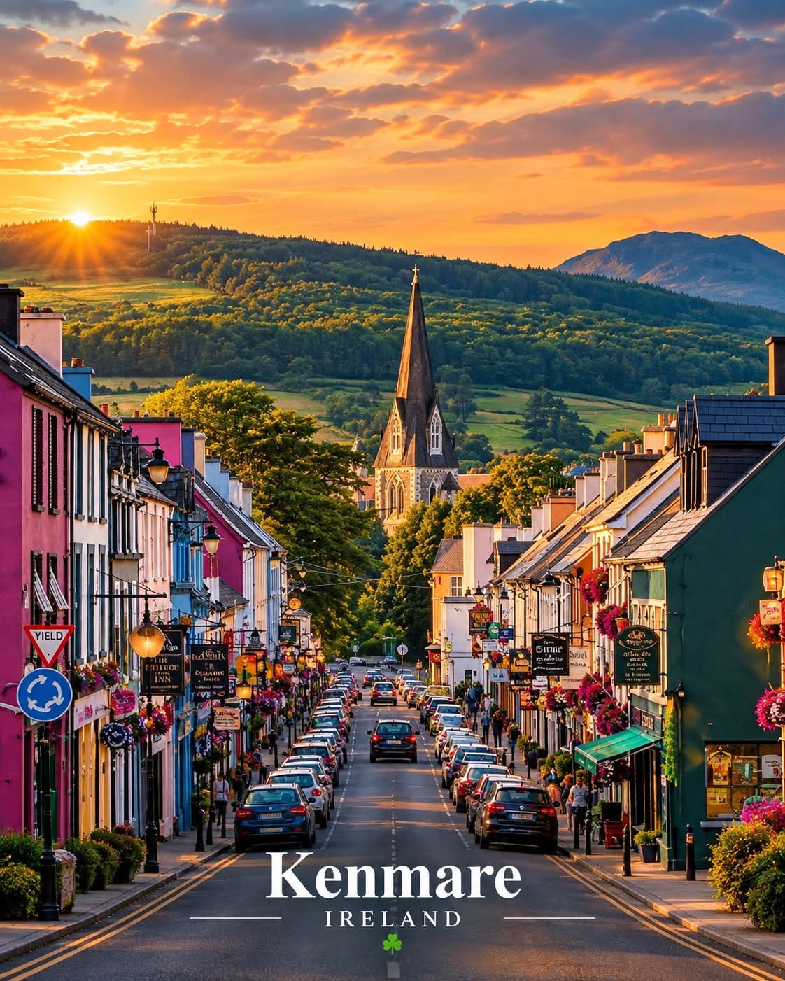 Colourful Kenmare streets at sunset